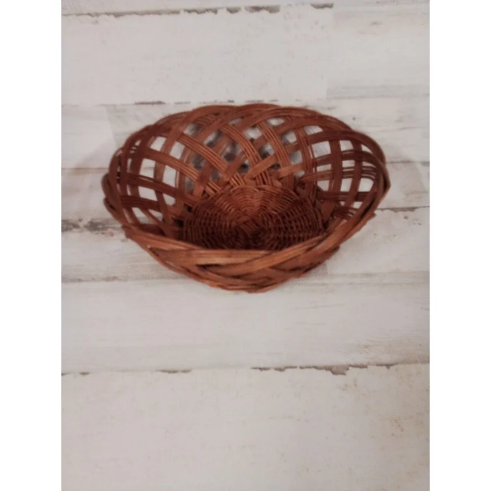 Round Wicker Dark Wood Color Basket Great For Storage Or Decor